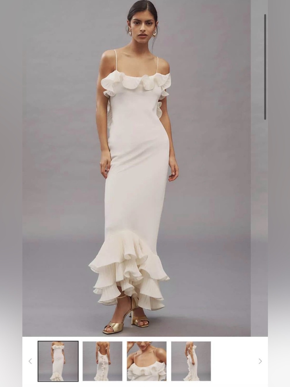 Elegant White Ruffle-Trim Maxi Dress